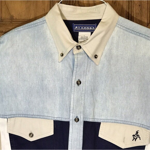 Alamosa Western Button Down Shirt Mens L Multicolor Horse 90s Colorblock Cowboy - Picture 1 of 10